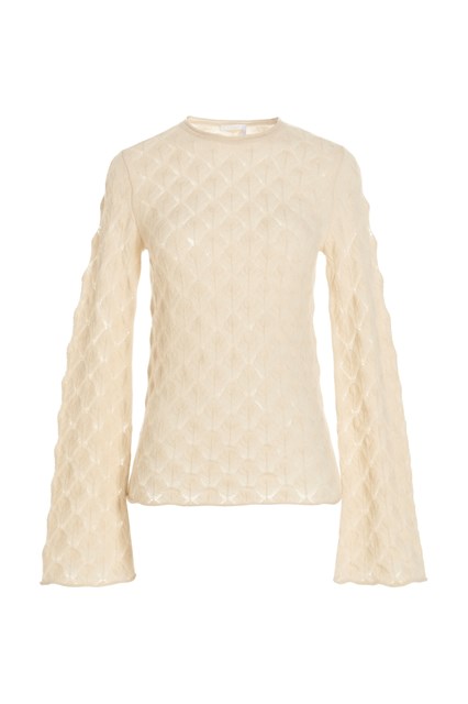 Maglione filato trama foglia - Bianco