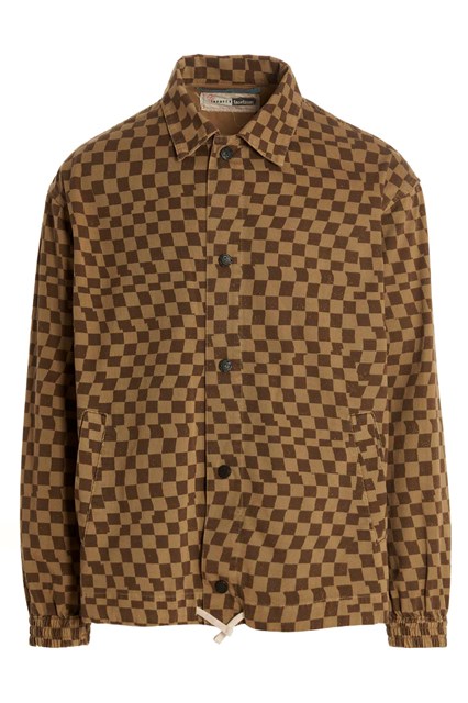 Overshirt stampa check - Marrone