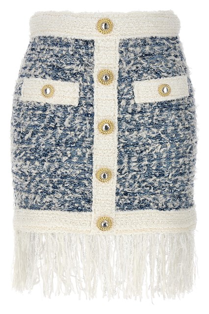 Gonna tweed frange - Azzurro (36 FR)