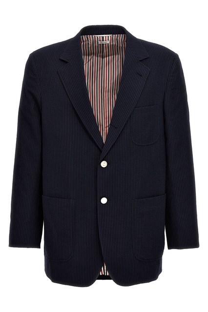 Blazer monopetto seersucker - Blu