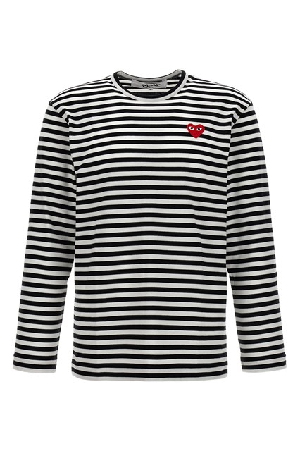 T-shirt righe patch logo - Bianco/Nero (XXL)