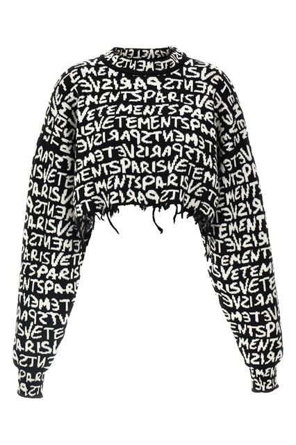 Maglione cropped 'Vetements Paris Monogram' - Bianco/Nero