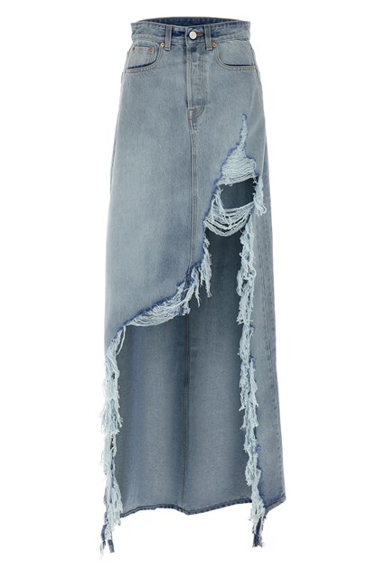 Gonna 'Destroyed Denim Maxi Skirt' - Blu (XS)