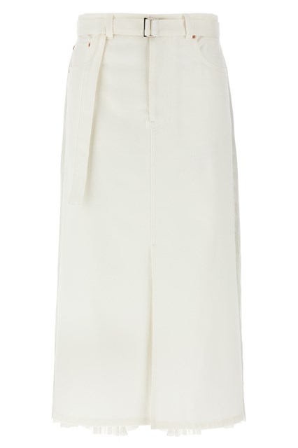 Gonna denim plissettata - Bianco (1)