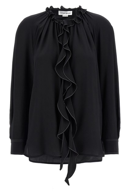 Blusa 'Ruffle' - Nero (10 UK)