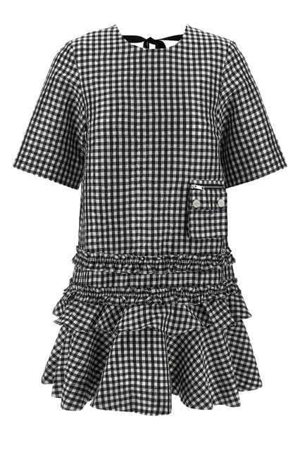 Abito 'Crinkled Check Mini' - Bianco/Nero (34 EU)