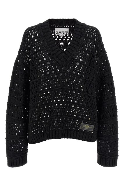 Maglione 'Black Crochet V-neck' - Nero (S-M)