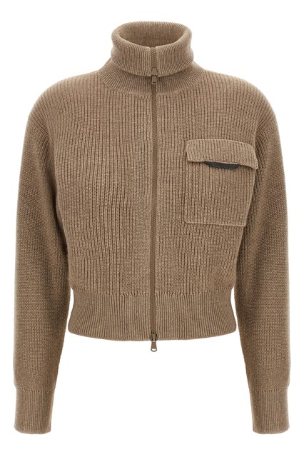 Cardigan crop 'Shiny Flap Detail' - Beige