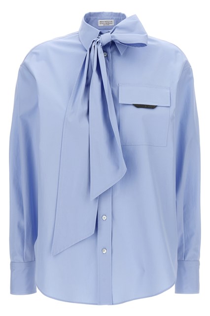 Camicia 'Shiny Flap Detail' - Azzurro