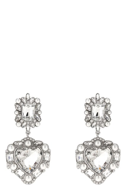 Orecchini 'Crystal Pearl Tiered Heart' - Argento (U)