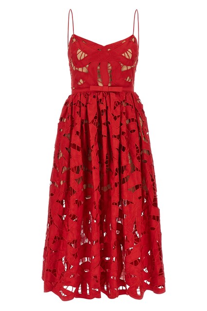 Abito 'Red Bow Embroidered Midi' - Rosso (10 UK)