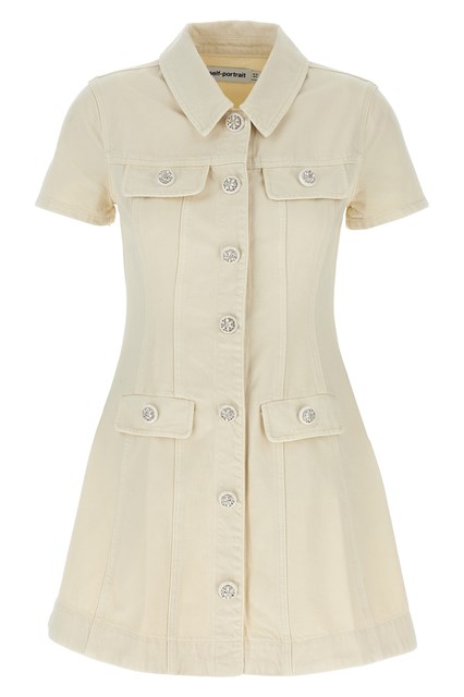 Abito 'Cream Collared Denim Mini' - Bianco (6 UK)
