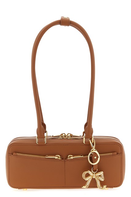 'Tan leather baguette with charm' shoulder bag