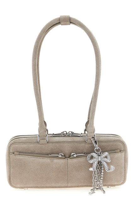 'Tan suede baguette with charm' shoulder bag