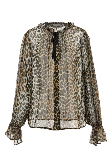 Camicia 'Leopard Print Chiffon Tie String'