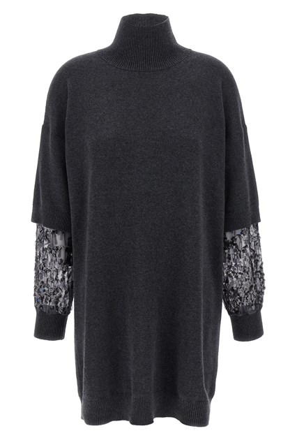 Abito manica paillettes - Grigio