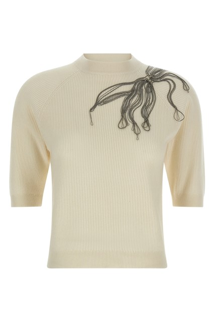 Maglia 'Shiny Flower Embroidery' - Bianco