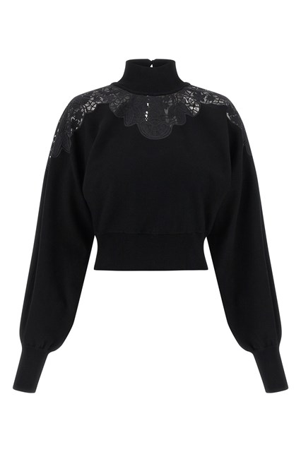 Maglia pizzo tulle - Nero