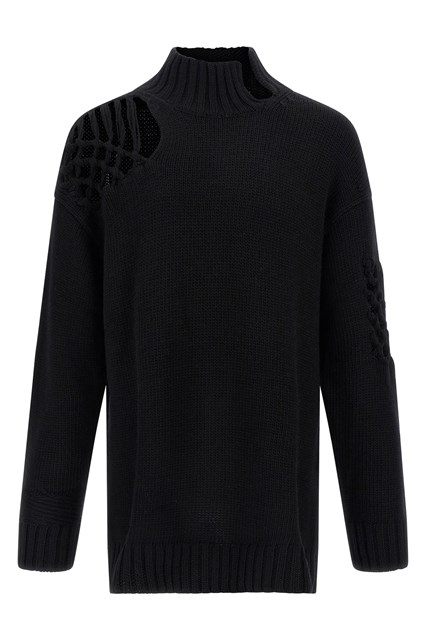 Maglione inserti macramé - Nero (3)