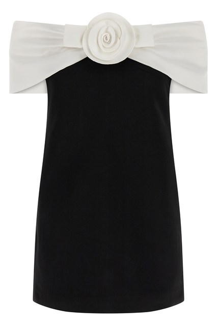 Abito 'Black Crêpe Flower Mini' - Bianco/Nero (8 UK)