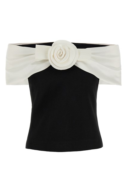 Top 'Black Crêpe Flower' - Bianco/Nero (8 UK)