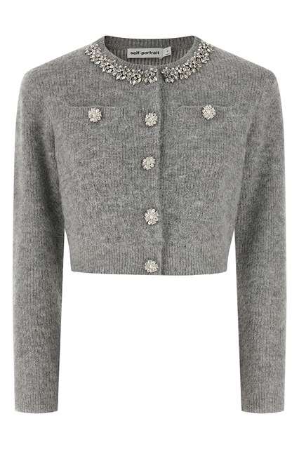 Cardigan 'Grey Fluffy Crystal Trim' - Grigio (XS)