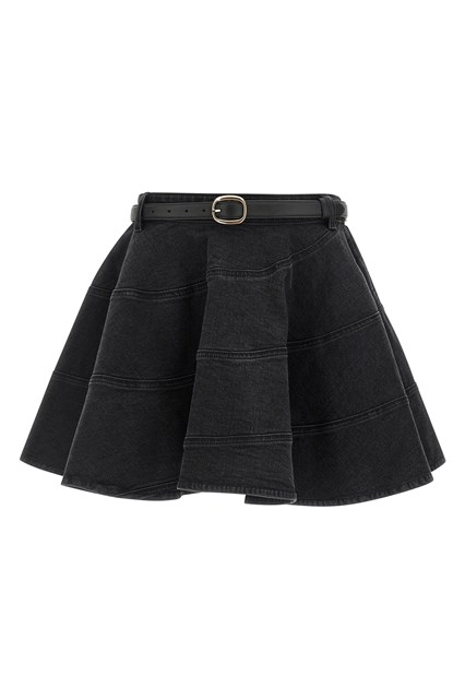 Gonna 'Black Flared Denim Mini' - Nero (6 UK)