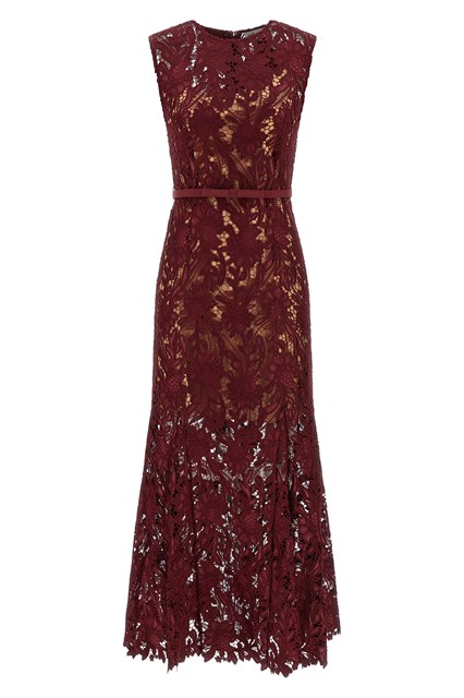 Abito 'Burgundy Guipure Lace Midi' - Bordeaux (6 UK)
