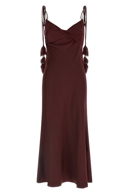 Abito 'Burgundy Satin Flower Midi' - Bordeaux (6 UK)