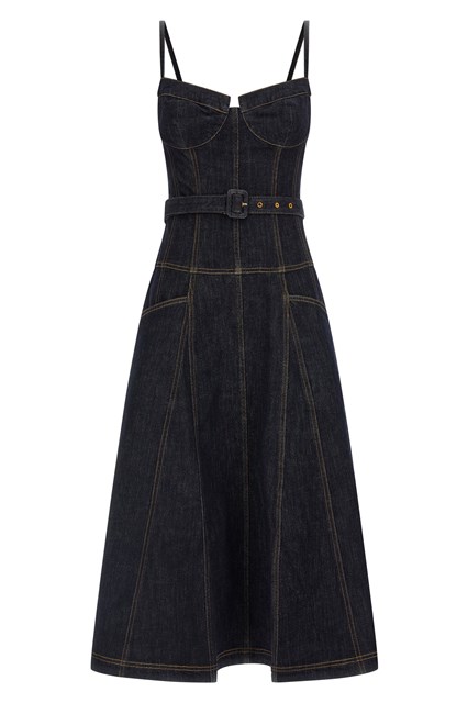 Abito 'Indigo Denim Flared Midi' - Blu (6 UK)