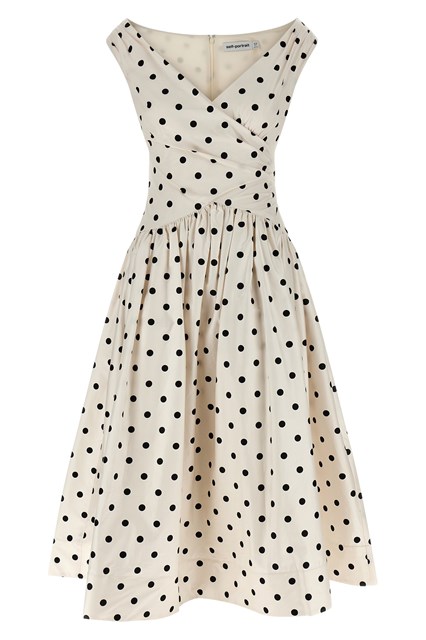 Abito 'Cream Polka Dot Cotton Midi' - Bianco/Nero (8 UK)