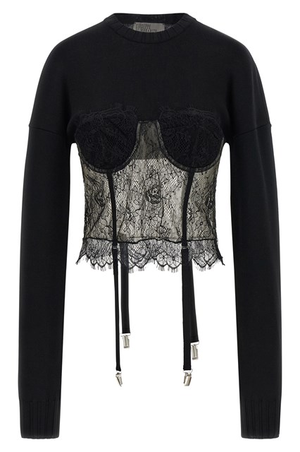 Maglia inserto pizzo - Nero