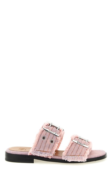 Sandalo 'Feminine Buckle Fringed Denim' - Rosa (38)