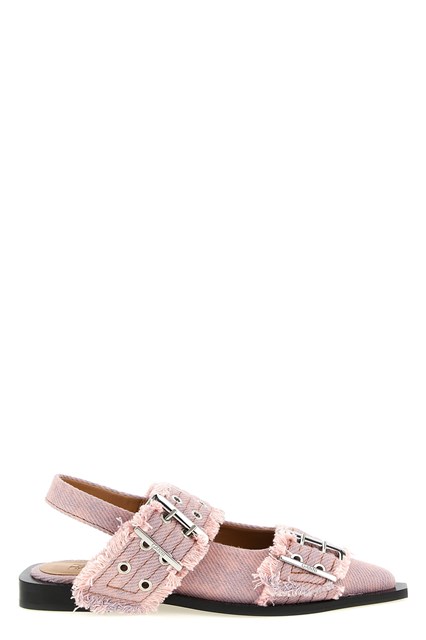 Slingback 'Feminine Buckle Fringed Denim' - Rosa (38)