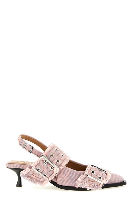 Slingback 'Feminine Buckle Fringed Denim' - Rosa (38)
