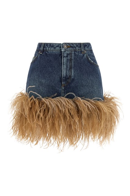 Gonna denim piume