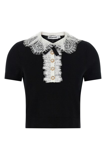 Top 'Black Knit Lace Collar'