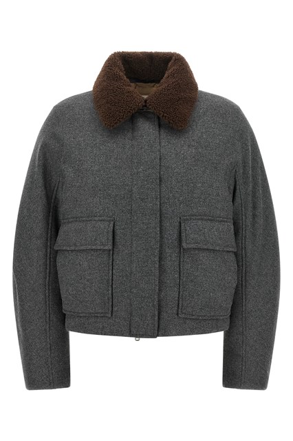 Giacca crop collo shearling