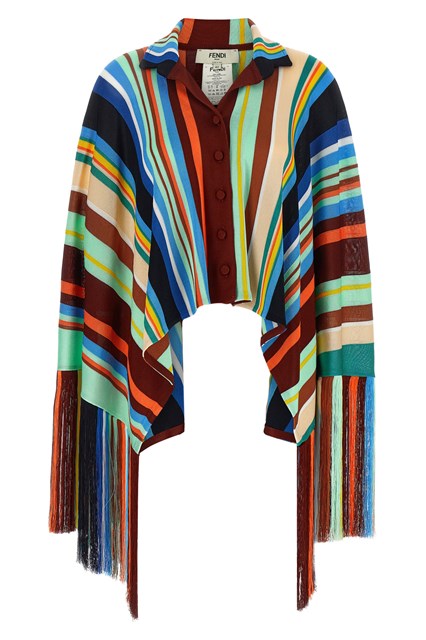 Poncho a righe con frange