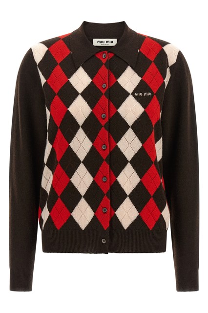 Cardigan con colletto a rombi