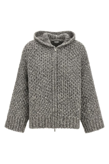 Cardigan con cappuccio e zip