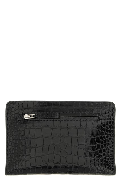 Pochette in pelle stampa coccodrillo