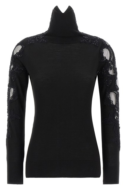 EMaglia collo alto con inserti in pizzo