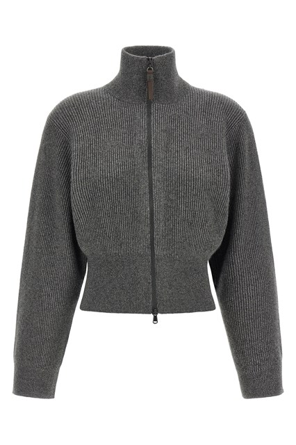 Cardigan a coste con dettaglio in pelle