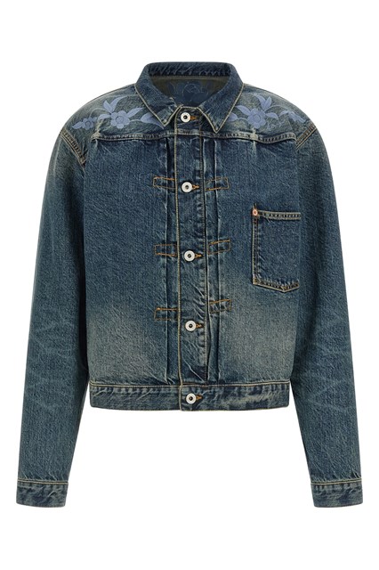 Giacca in denim ricamo floreale