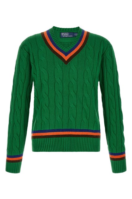 Maglia a V lavorazione a trecce