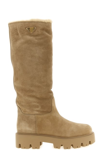 Stivale alto in suede con logo