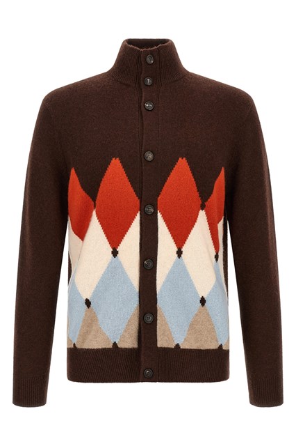 Cardigan con intarsio rombi 'Classic Diamond'