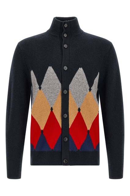 Cardigan con intarsio rombi 'Classic Diamond'