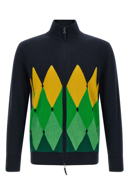 Cardigan con zip intarsio 'Classic DIamond'